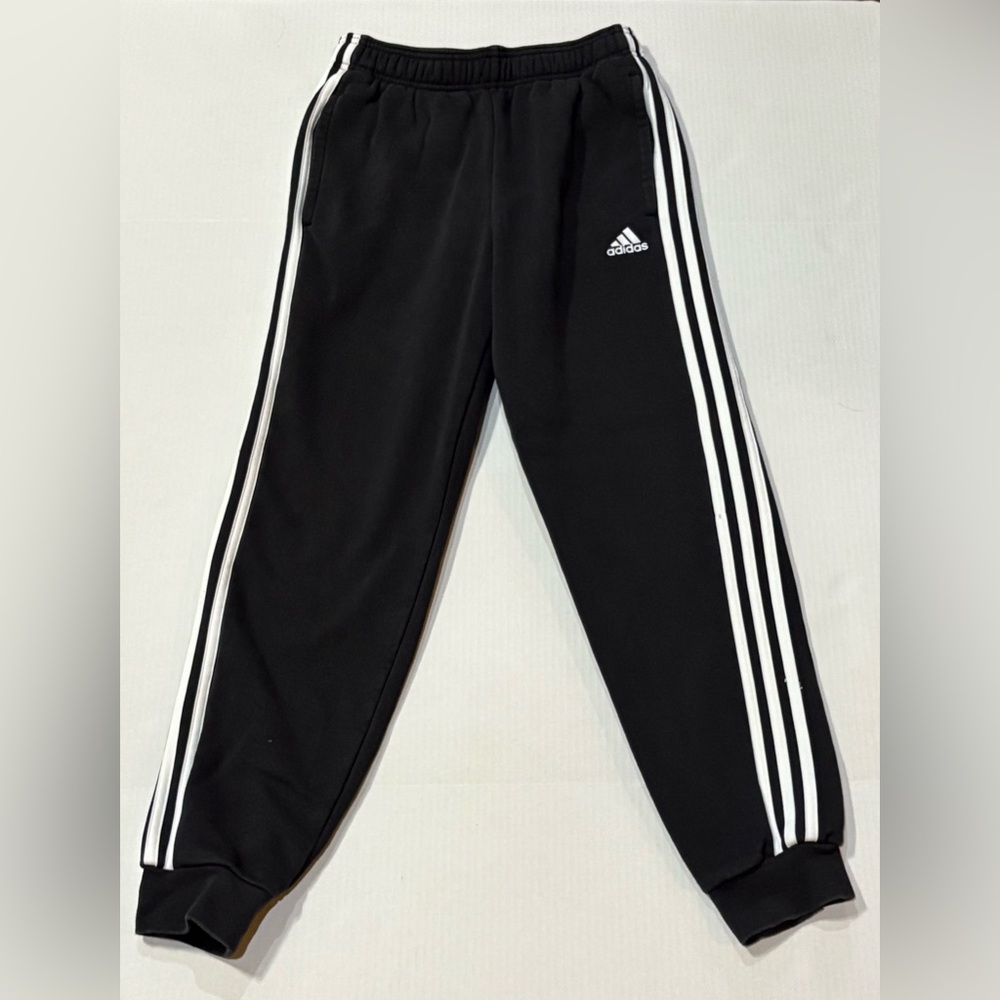 Adidas Joggers Mens Small Black 3 Stripes Fleece Gym Activewear Classic Comfort